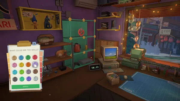 Offizieller ReStory-Steam-Screenshot mit dem Innenraum des Elektronik-Reparaturladens